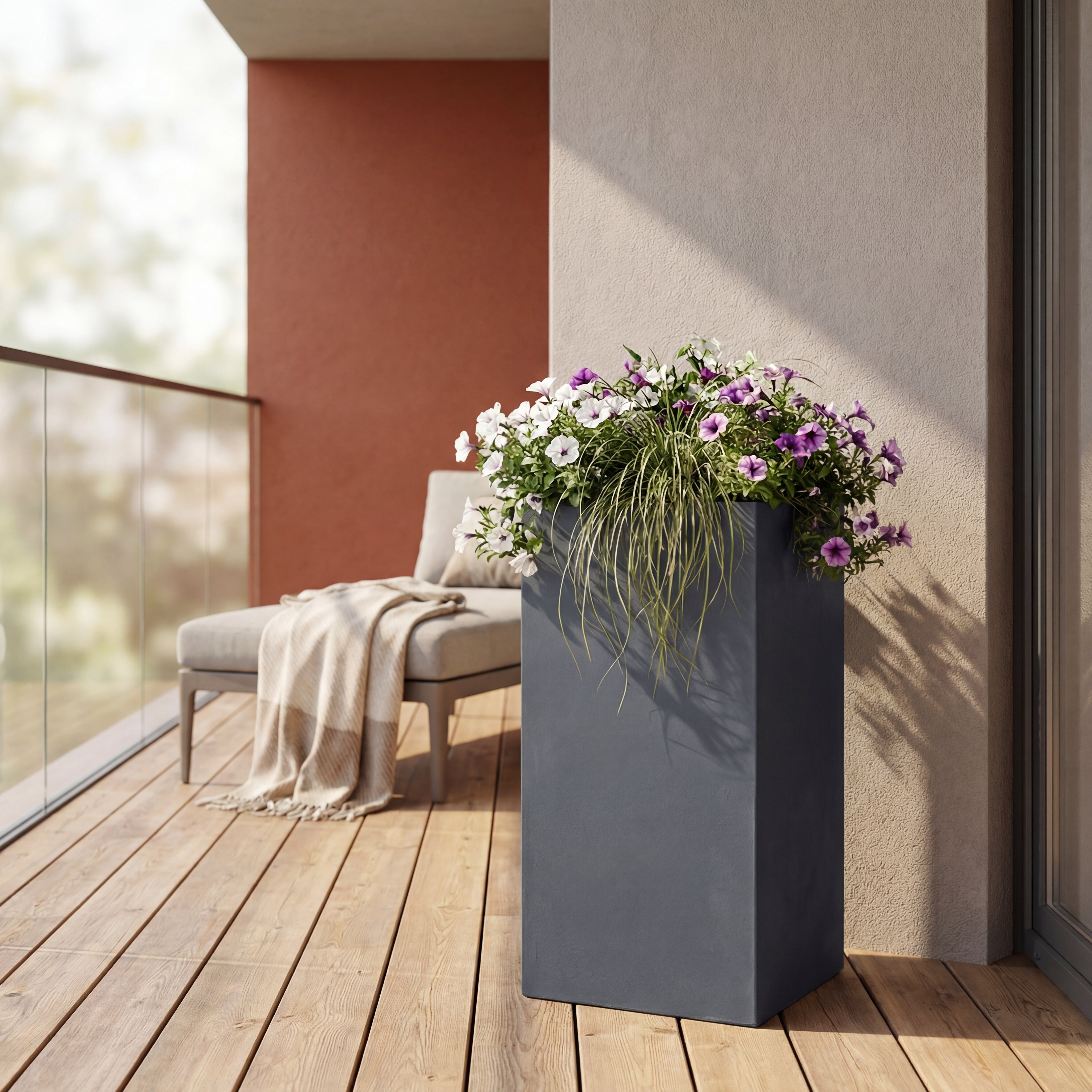 Stylový betonový květináč KUBIX v interiéru