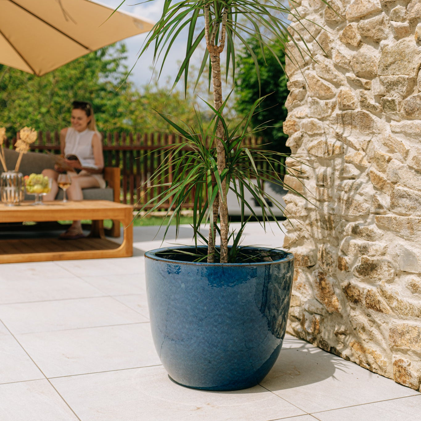 Keramický kvetináč LANCELOT - Azúrovo modrá