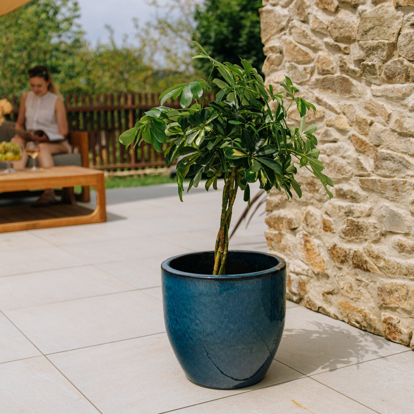 Keramický kvetináč LANCELOT - Azúrovo modrá