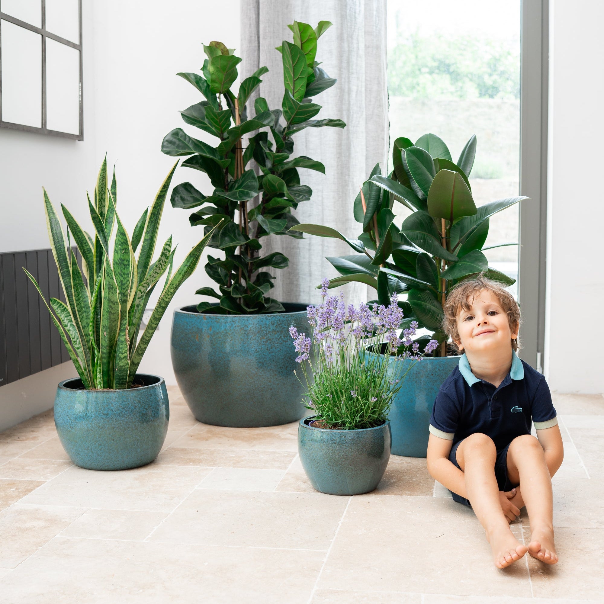 Keramicky kvetináč Romulus - Oceľovo modrá