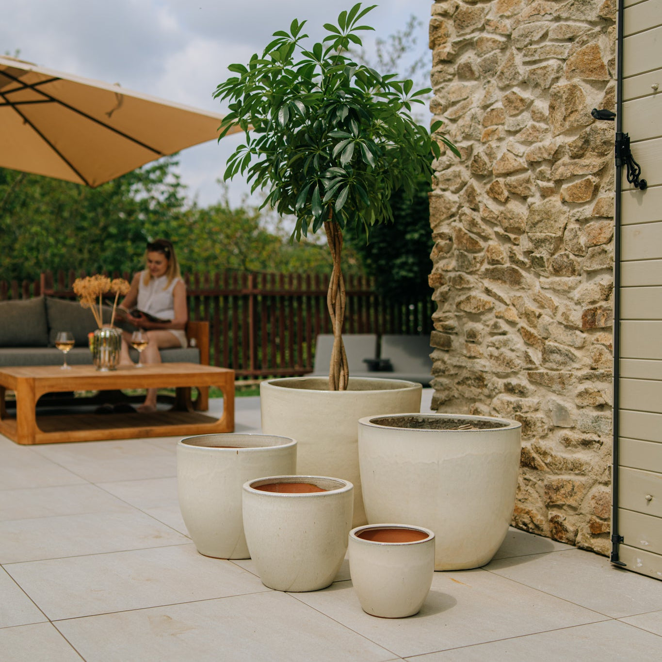 Keramický kvetináč LANCELOT - Krémový