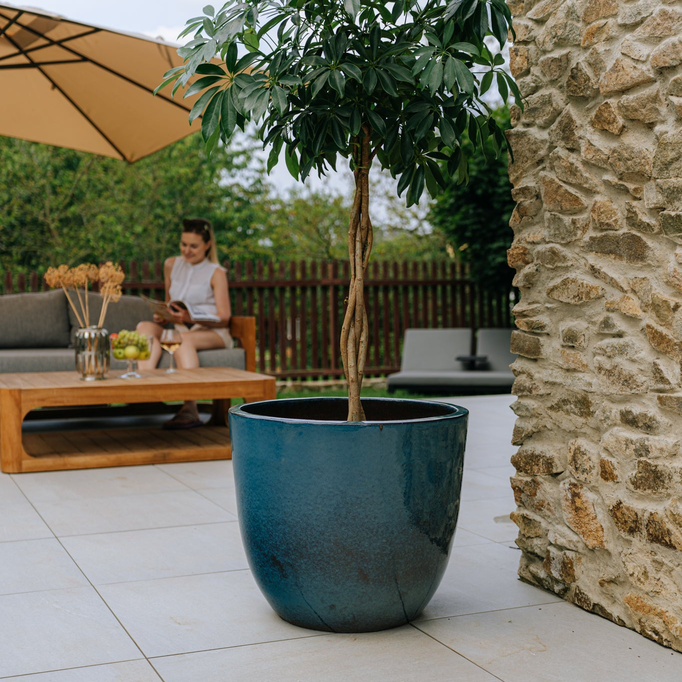 Keramický kvetináč LANCELOT - Oceľovo modrá