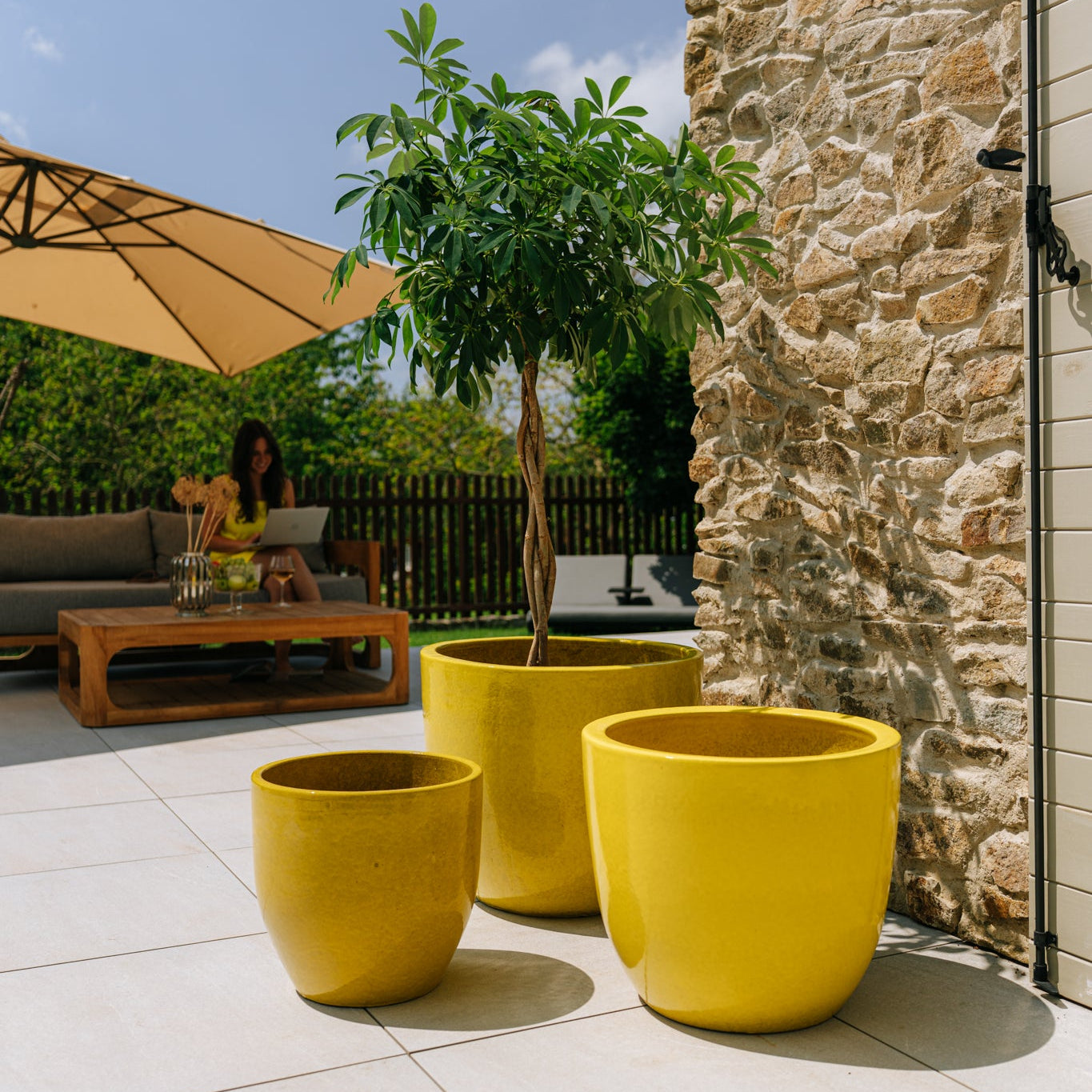 Keramický kvetináč LANCELOT - Žltý