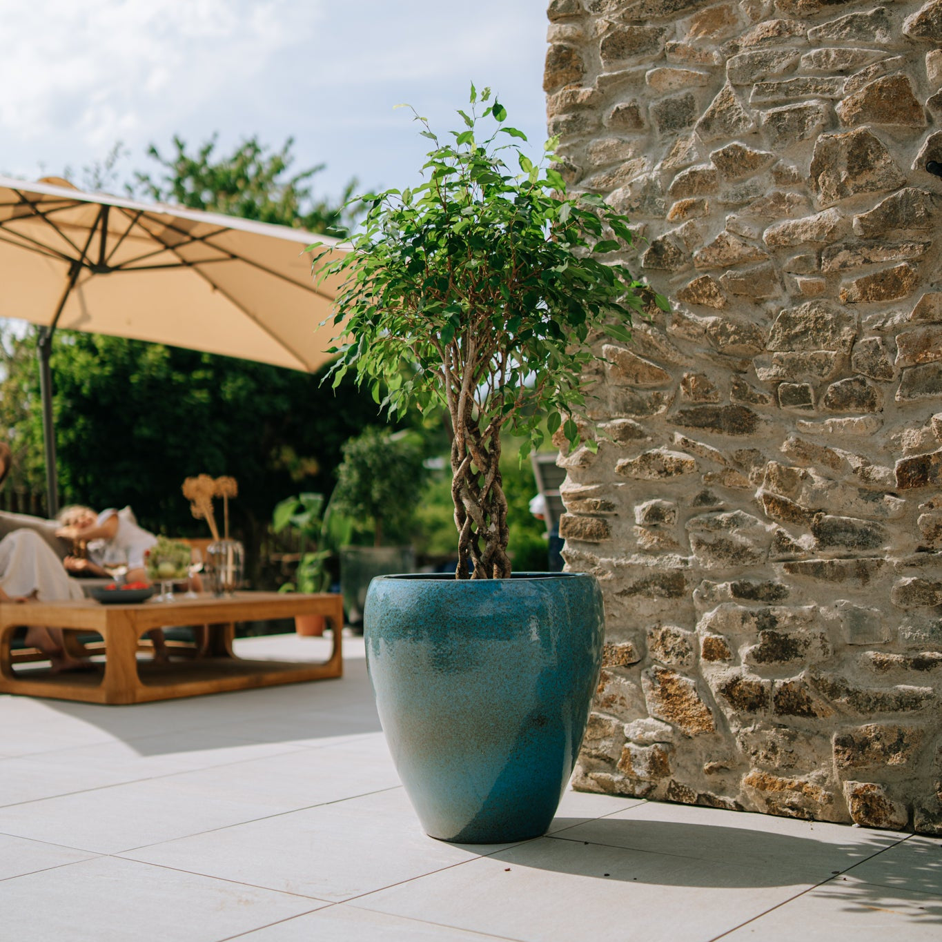 Keramický kvetináč LAFONTAINE - Oceľovo modrá