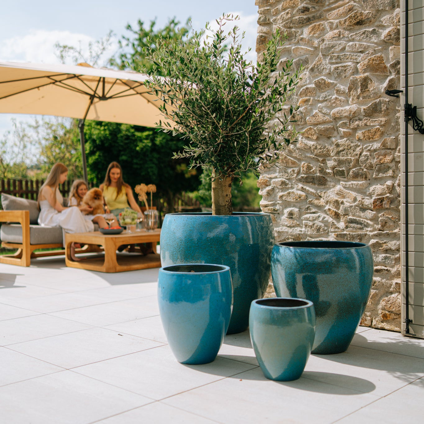 Keramický kvetináč LAFONTAINE - Oceľovo modrá