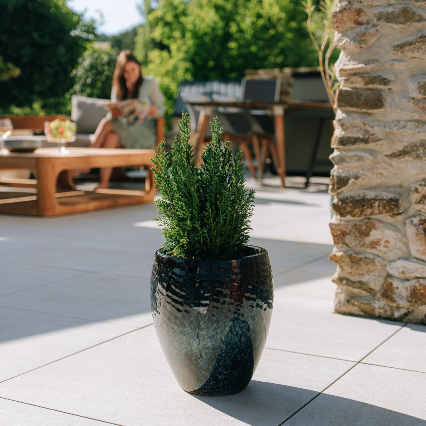 Keramický kvetináč Poseidon - Ľadovo modrá