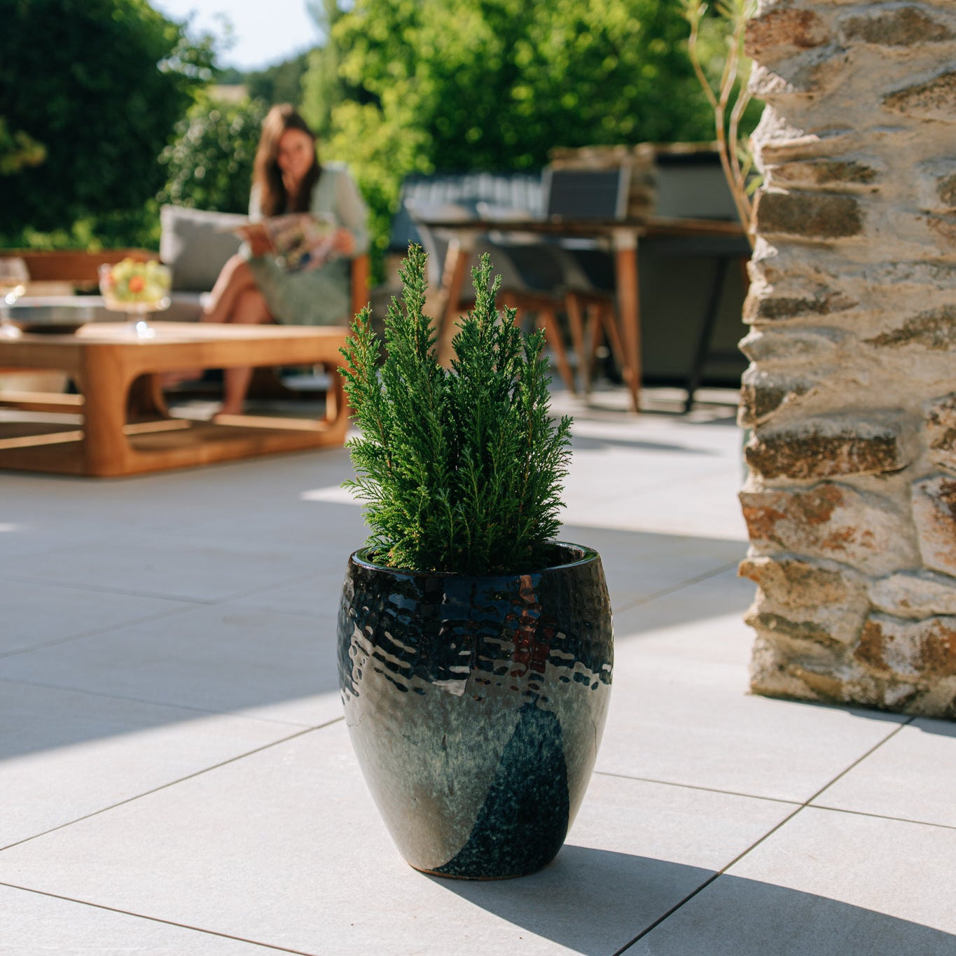 Keramický kvetináč Poseidon - Ľadovo modrá