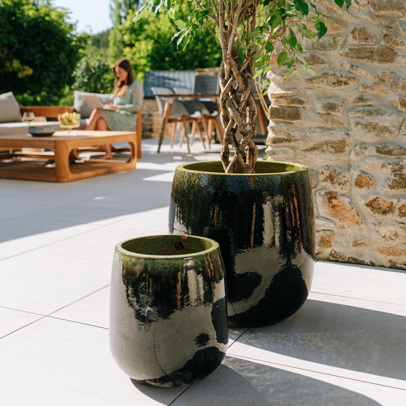 Keramický kvetináč Socrate – Zeleno-čierna