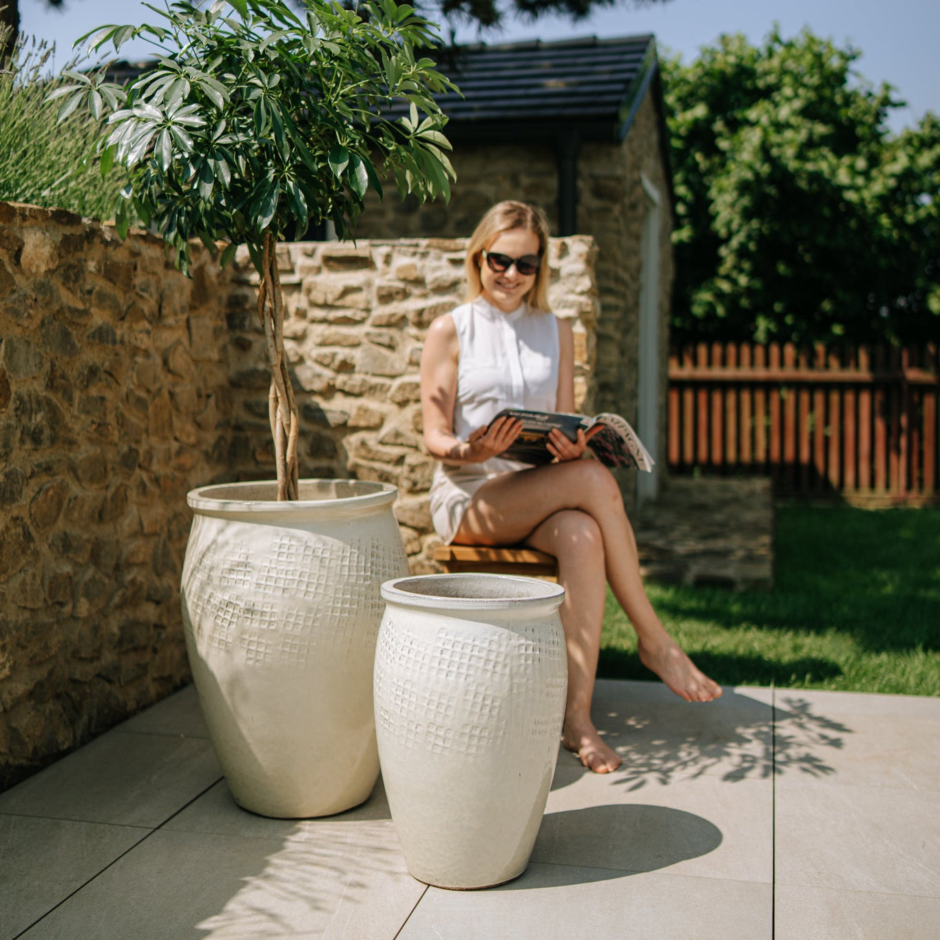 Keramicky kvetináč Poseidon - Krémová