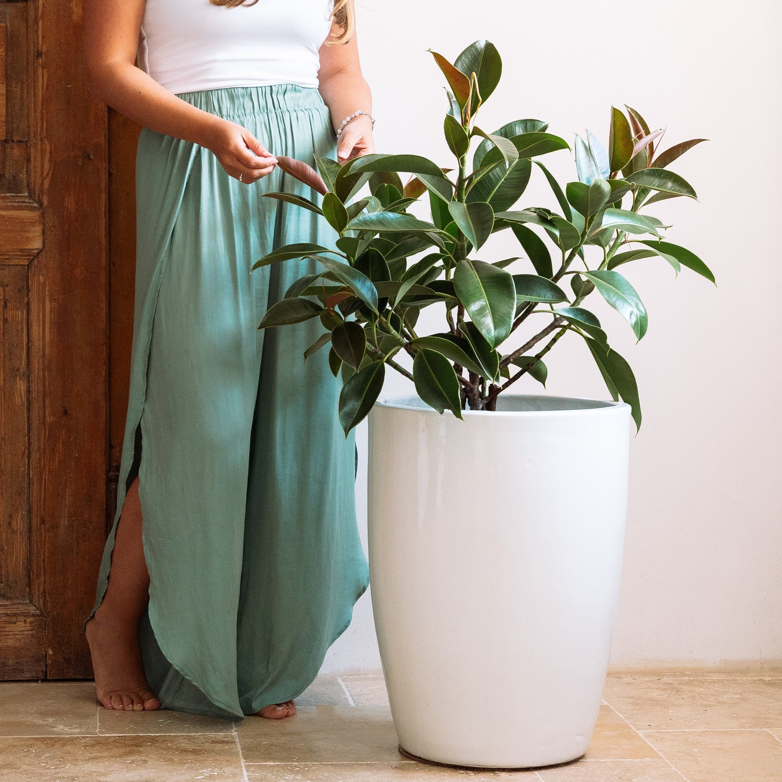 Vysoký keramický kvetináč Platon – Biely