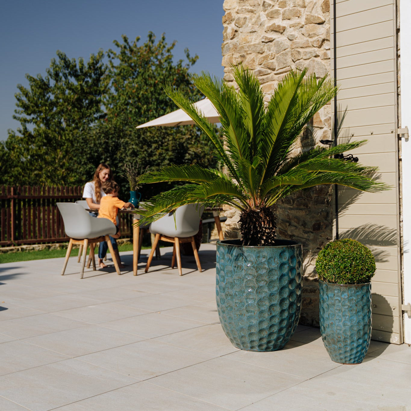 MEROVEE keramický kvetináč oceľovo modrá – odolný voči počasiu, pre interiér aj exteriér