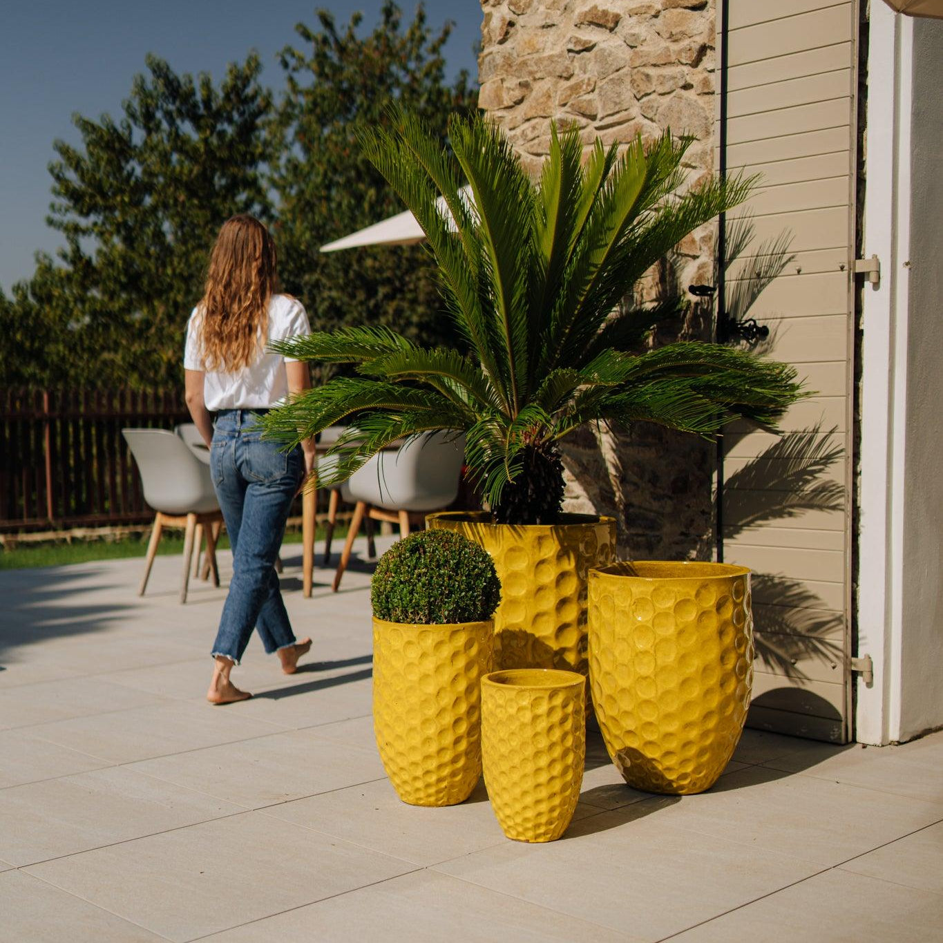 Kvetináč MEROVEE žltá – ručne vyrábaná keramika, XXL až 68 cm