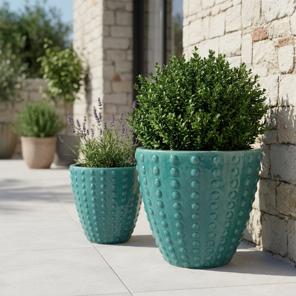 Ručně vyráběný tyrkysový keramický květináč Attila z glazurované terakoty