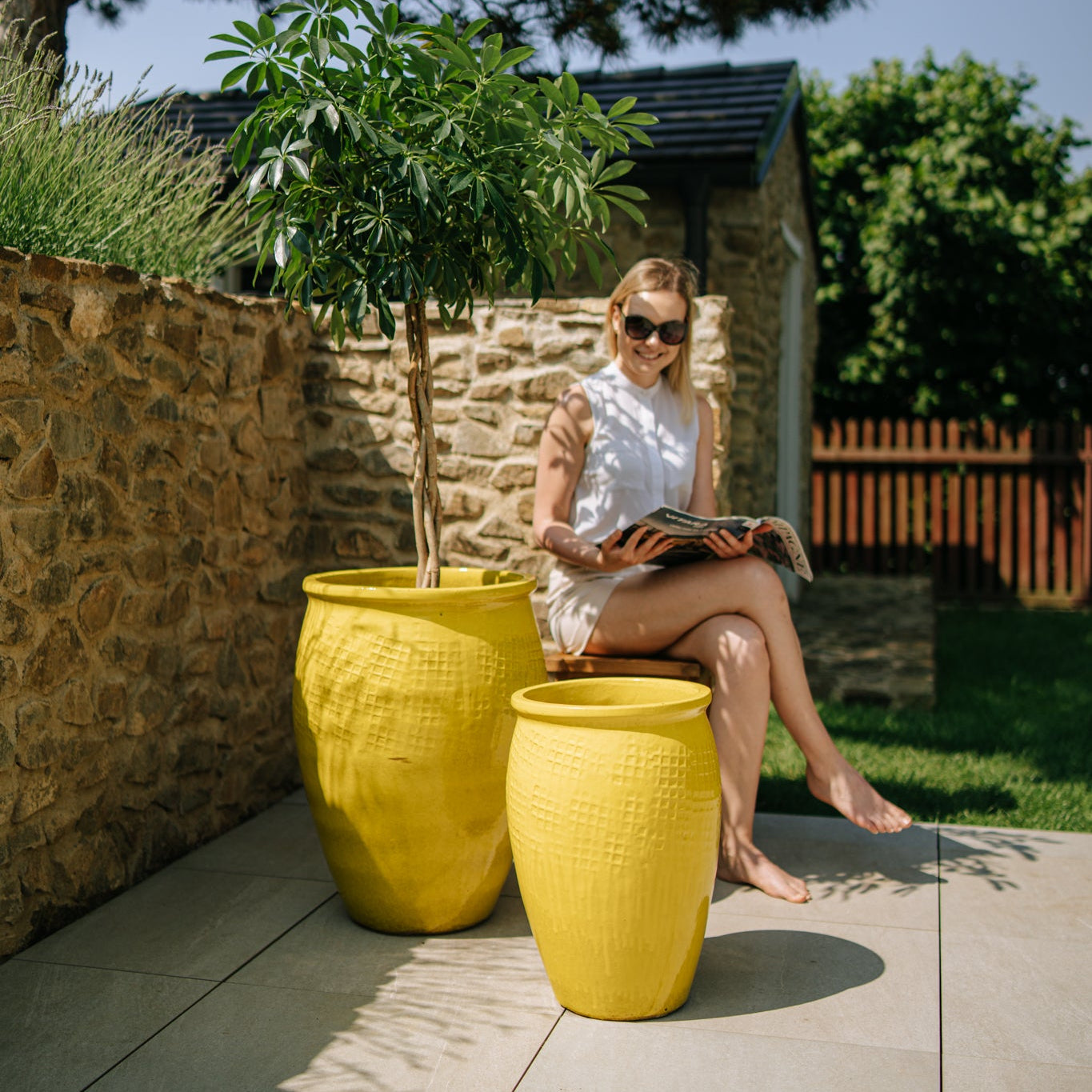 Keramicky kvetináč Poseidon - Žltá