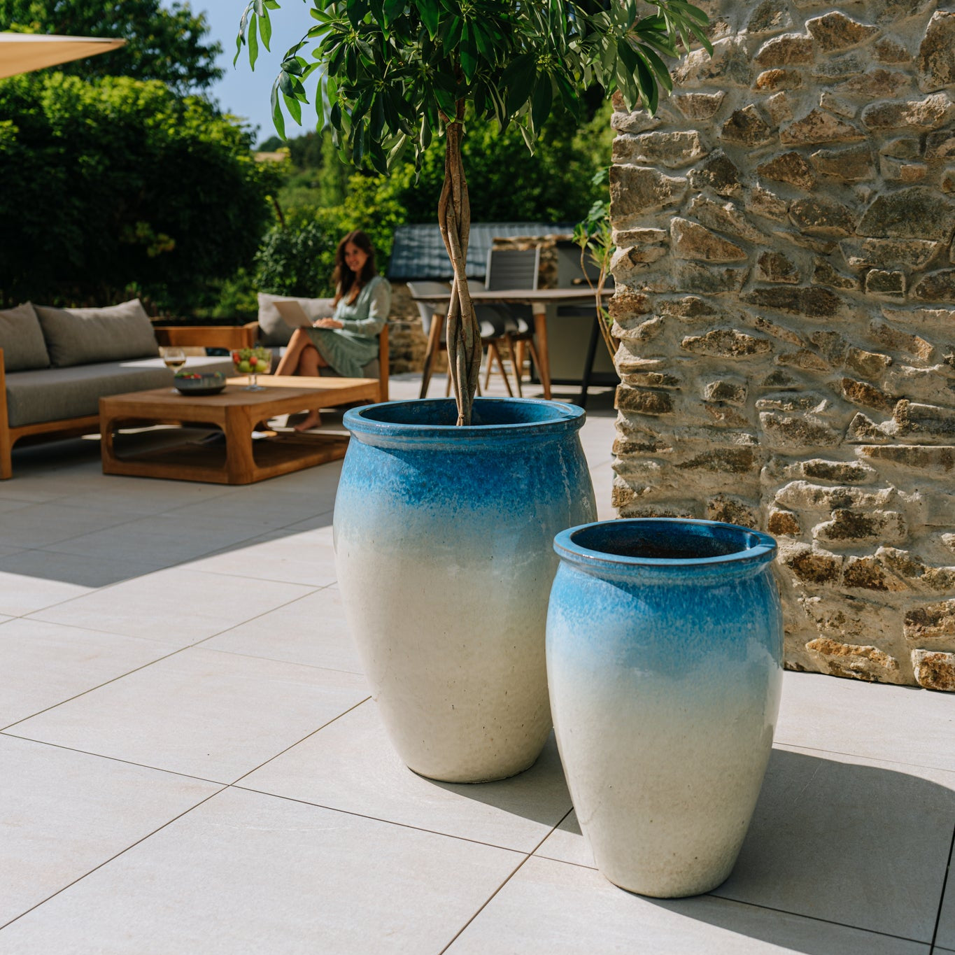 Keramický kvetináč BACCHUS - Bielo-modrá