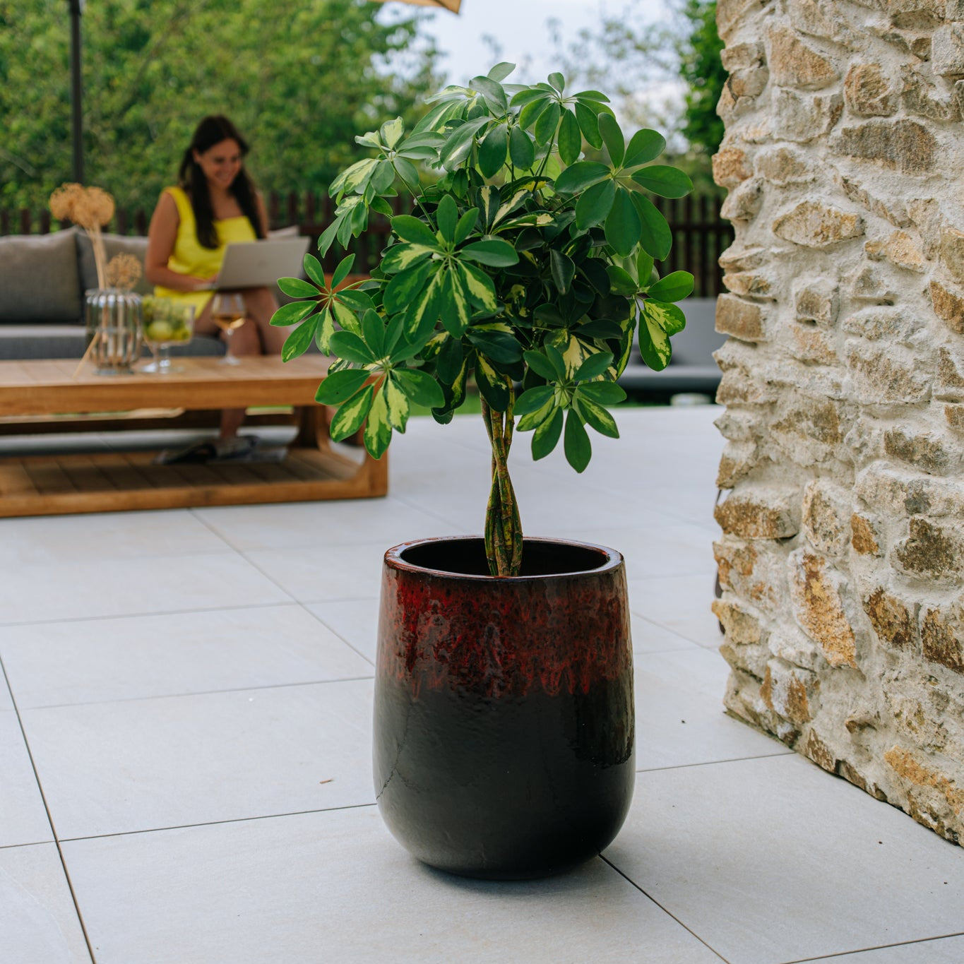 Keramický kvetináč Diane - Červeno čierna