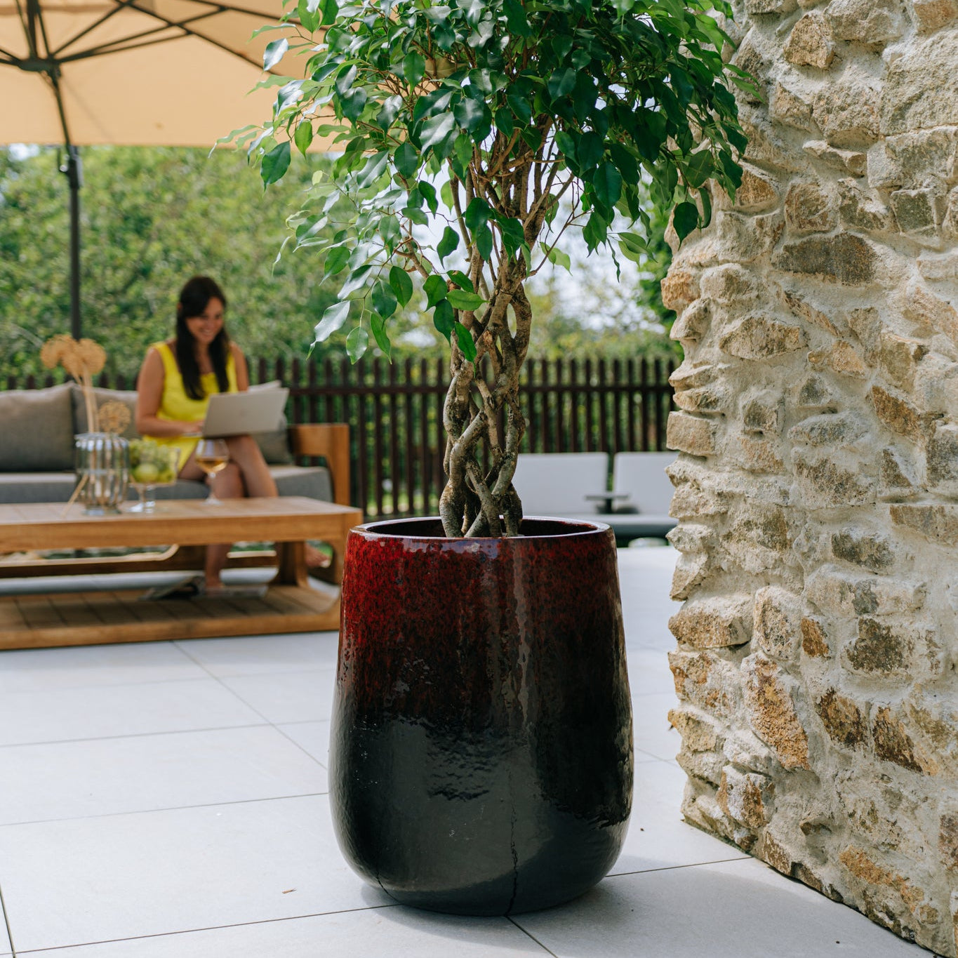 Keramický kvetináč Diane - Červeno čierna