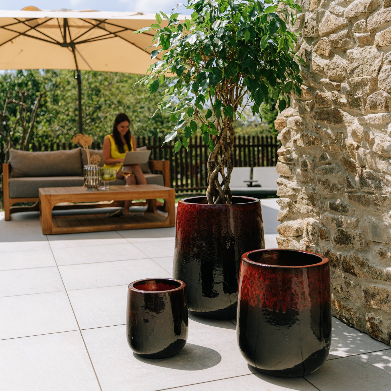 Keramický kvetináč Diane - Červeno čierna