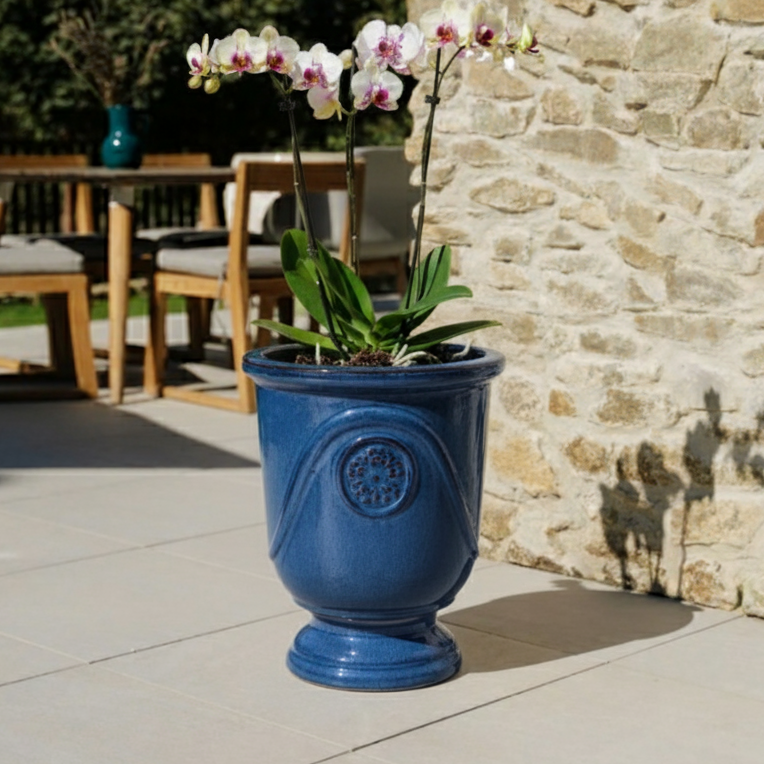 Keramický kvetináč Moliere Anticky modrý – ručne vyrábaný glazovaný kvetináč z terakoty