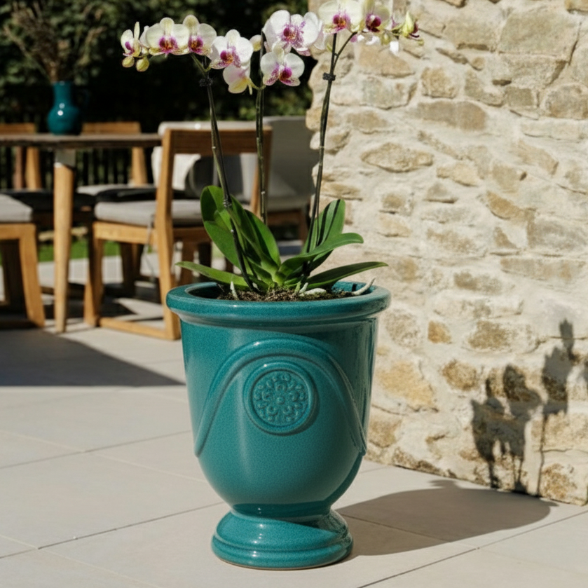 Keramický kvetináč Moliere Tyrkysový - ručne vyrábaný glazovaný kvetináč z terakoty