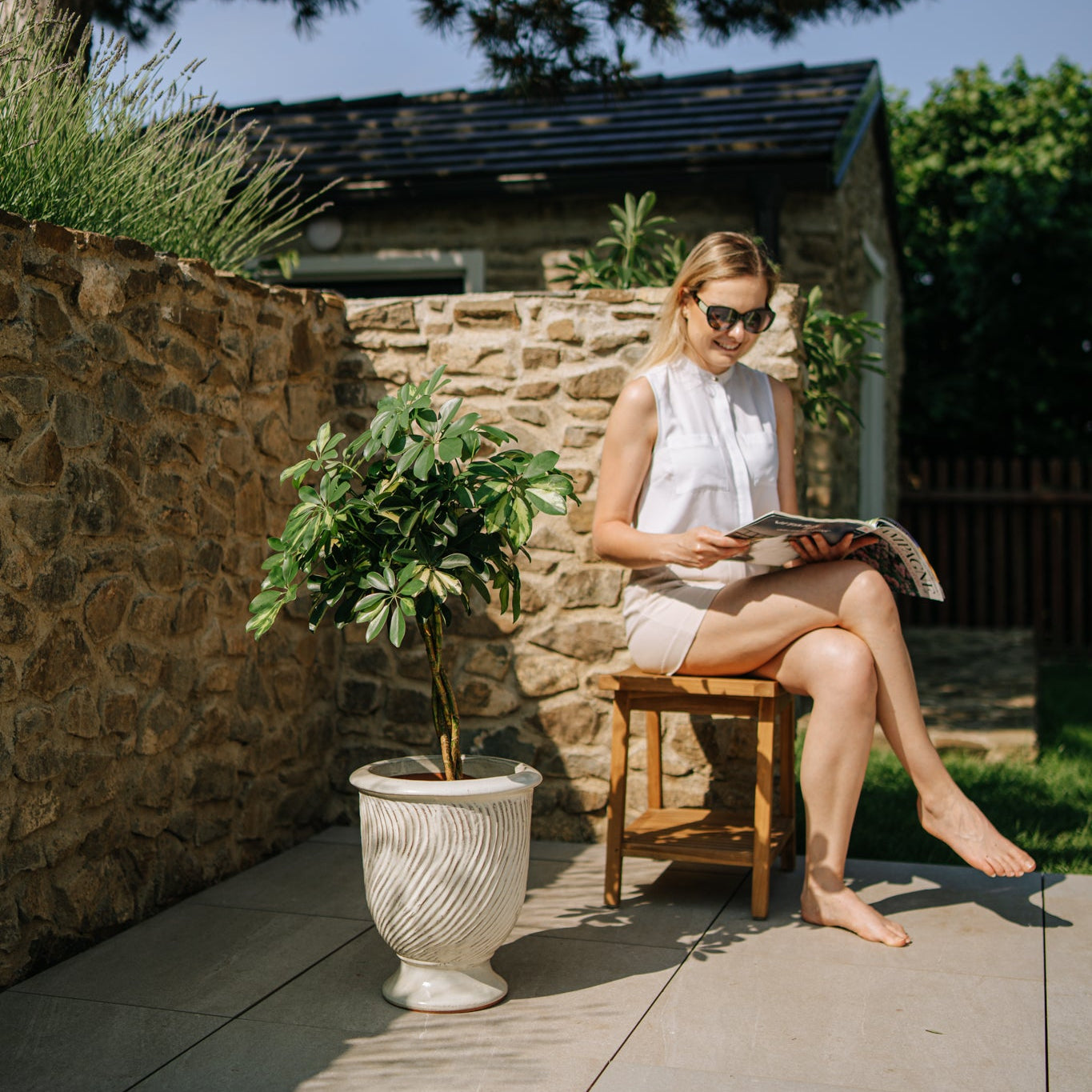 Keramický kvetináč Morgane - Krémový