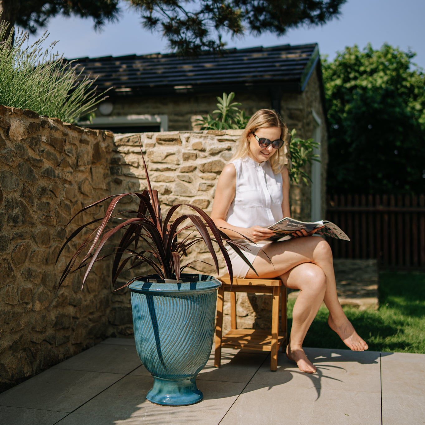 Keramický kvetináč Morgane - Oceľovo modrý