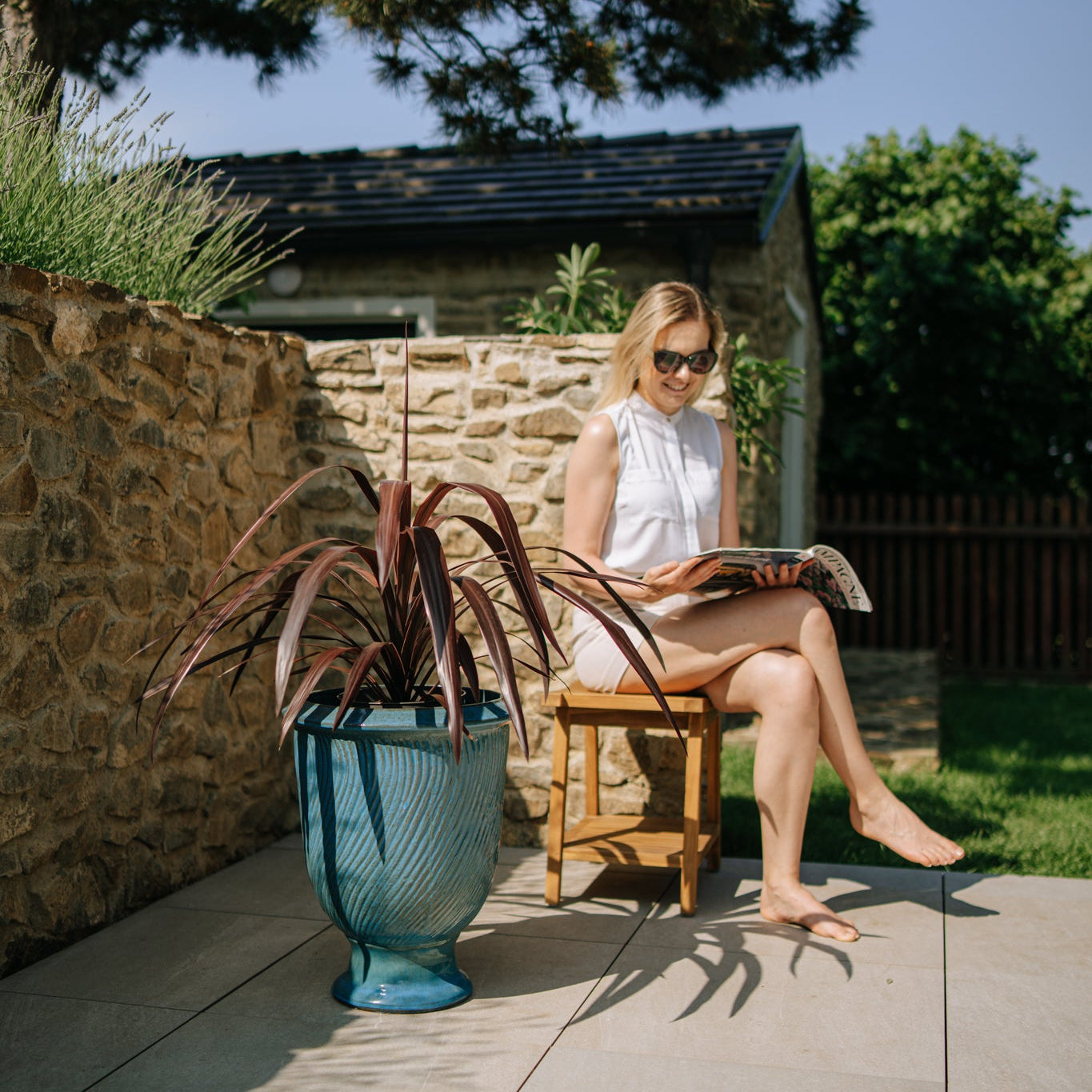 Keramický kvetináč Morgane - Oceľovo modrý