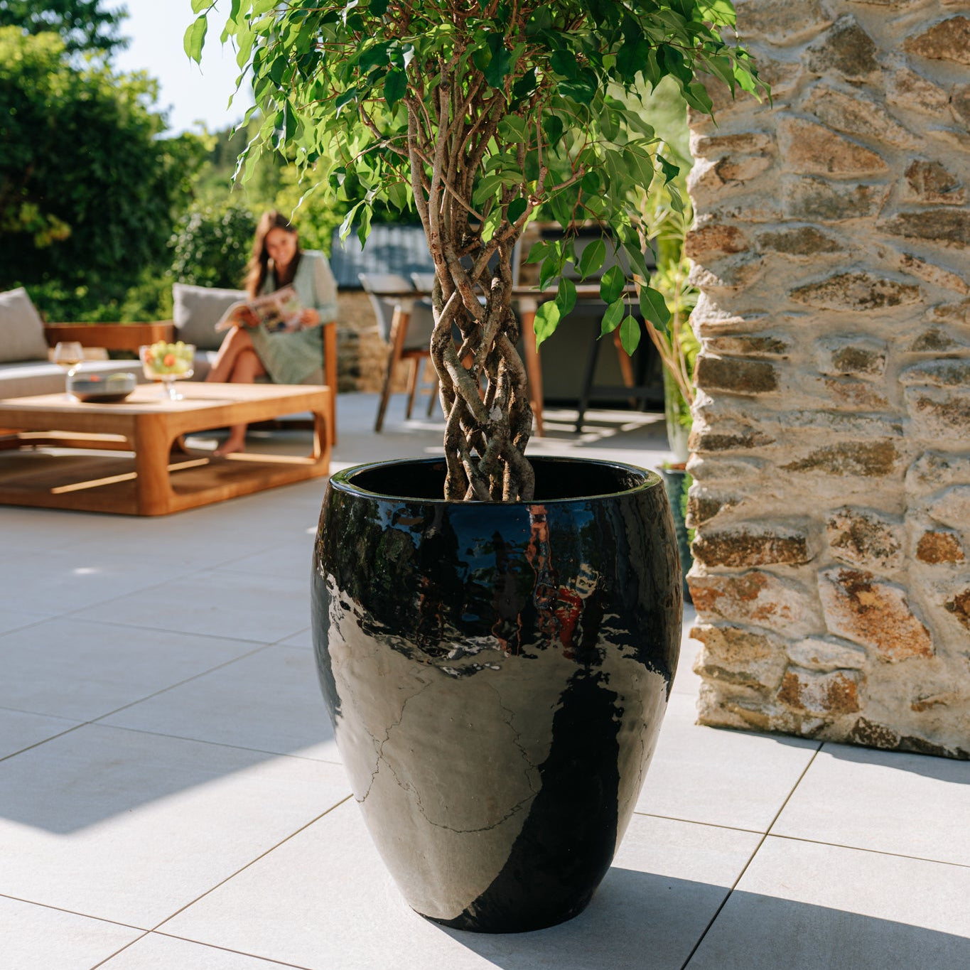 Keramický kvetináč Poseidon - Čierny