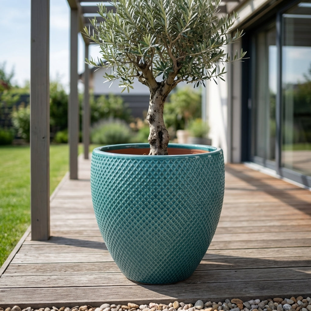 SIGNAC keramický kvetináč tyrkysový – odolný voči počasiu, pre interiér aj exteriér