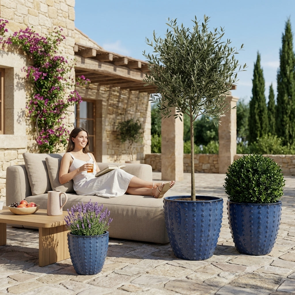 Provencelia kvetináč ATTILA antická modrá – glazovaná terakota, štýl Anduze