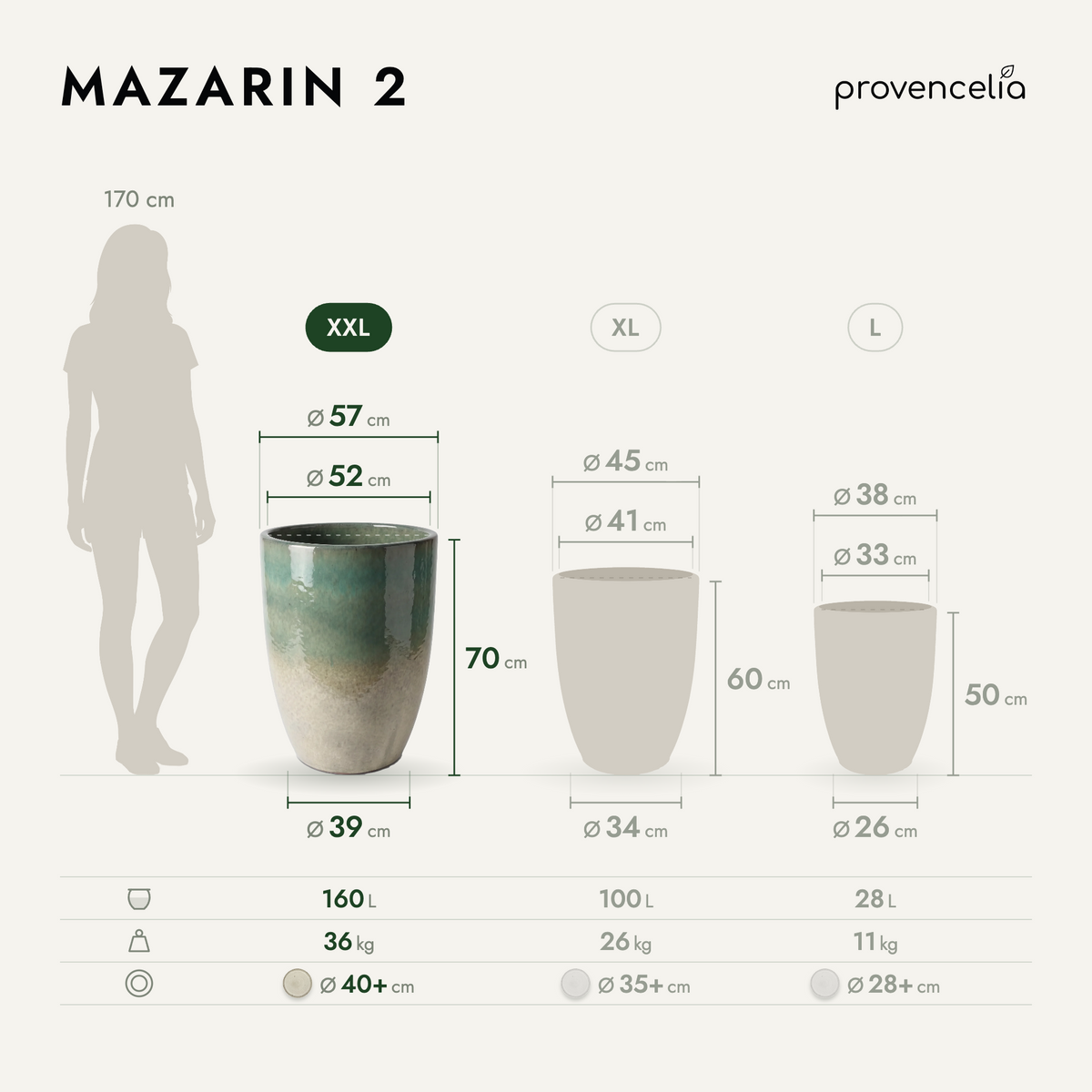 Keramický kvetináč Mazarin 2 – Letná hmla, XXL (57 x 70 cm)