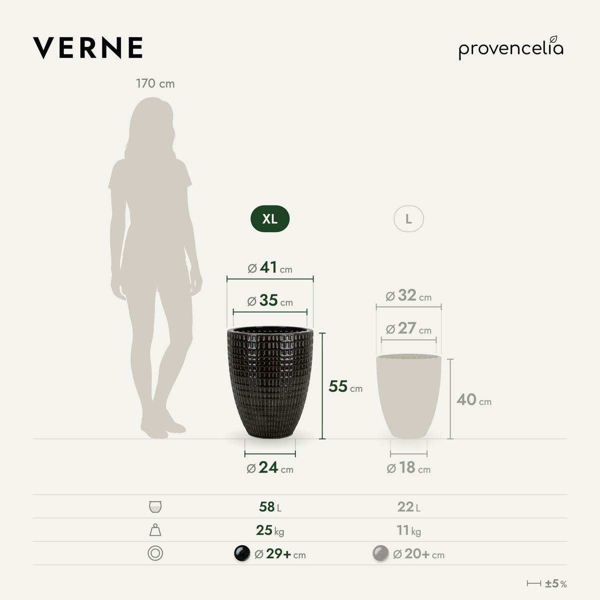 VERNE XL – rozmery