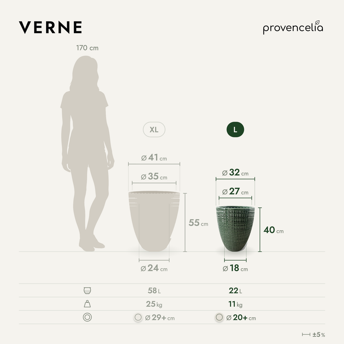 VERNE L – rozmery