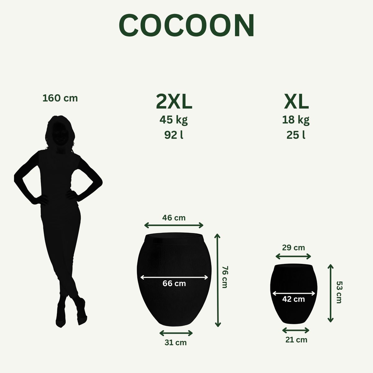 COCOON - Krémová – veľký ručne vyrábaný exteriérový kvetináč z vysoko vypálenej keramiky, mrazuvzdorný - XXL (66 x 76 cm)