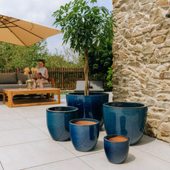 Keramický kvetináč LANCELOT - Azúrovo modrá