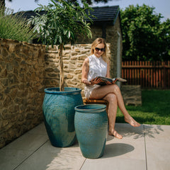 Keramicky kvetináč Poseidon - Oceľovo modrá