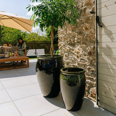 Keramický kvetináč BACCHUS – čierno-zelený