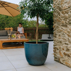 Keramický kvetináč LANCELOT - Oceľovo modrá 