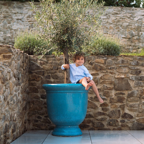 Veľký kramický kvetináč Titan - Oceľovo modrá.