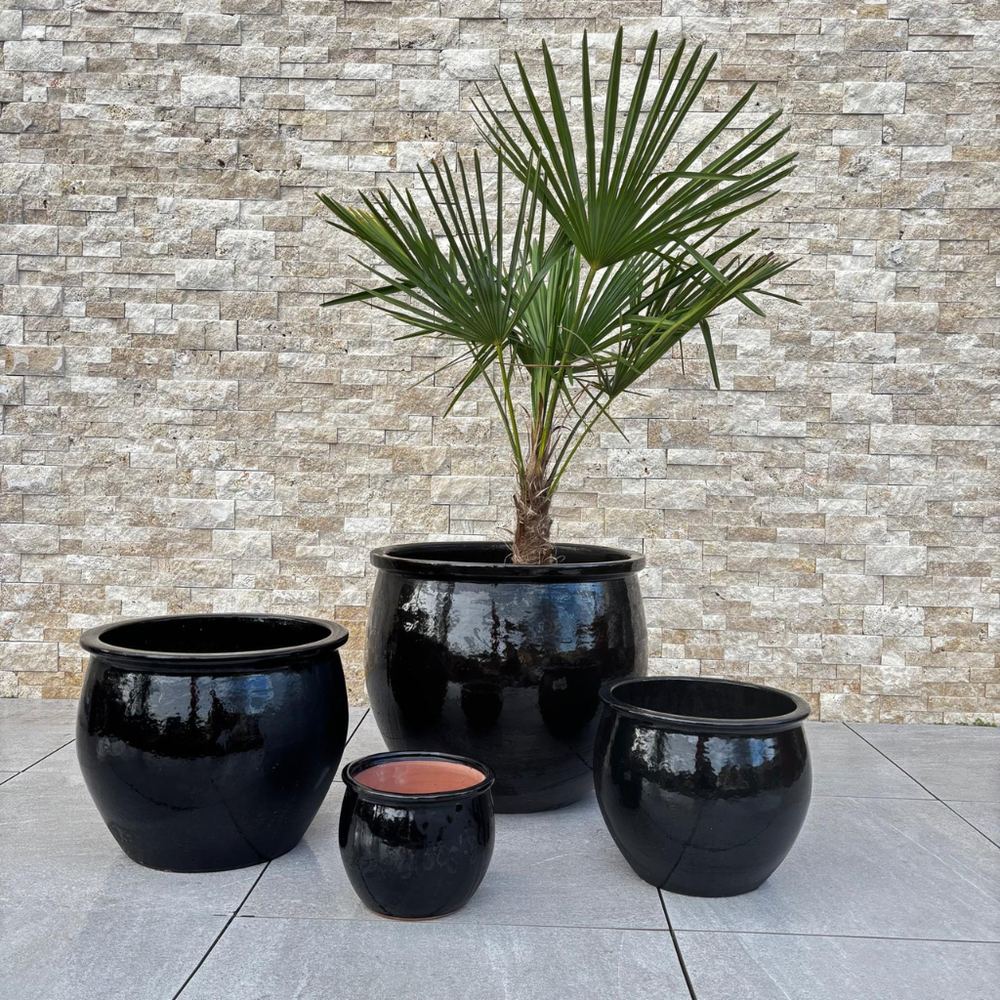 Keramický kvetináč Newton - Čierna - S (21 cm x 23 cm)