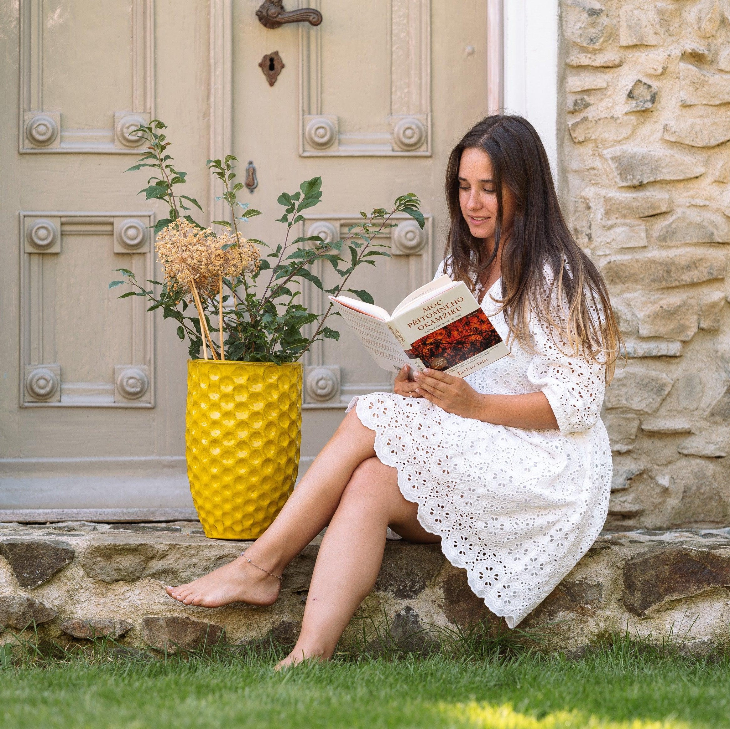 Keramický květináč MEROVEE - Žlutá - Provencelia.cz