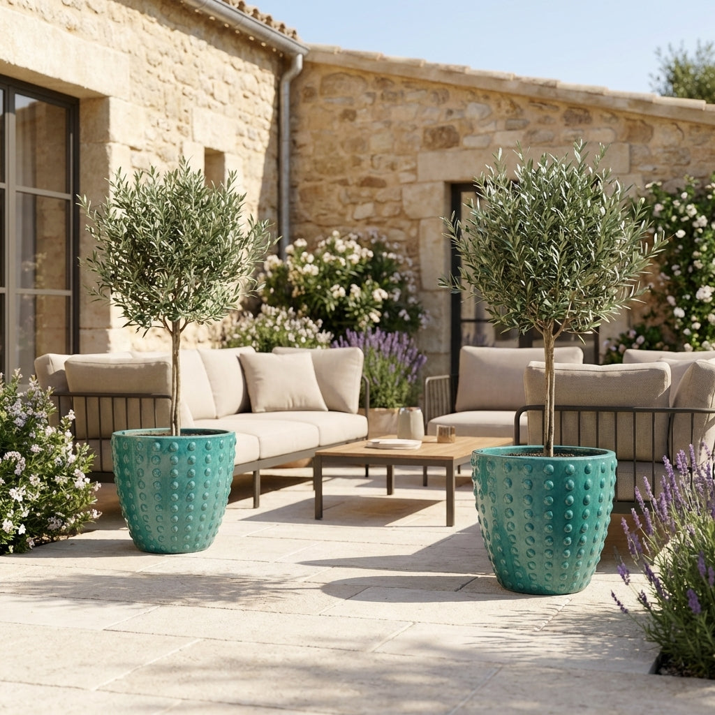 Ručně vyráběný tyrkysový keramický květináč Attila z glazované terakoty