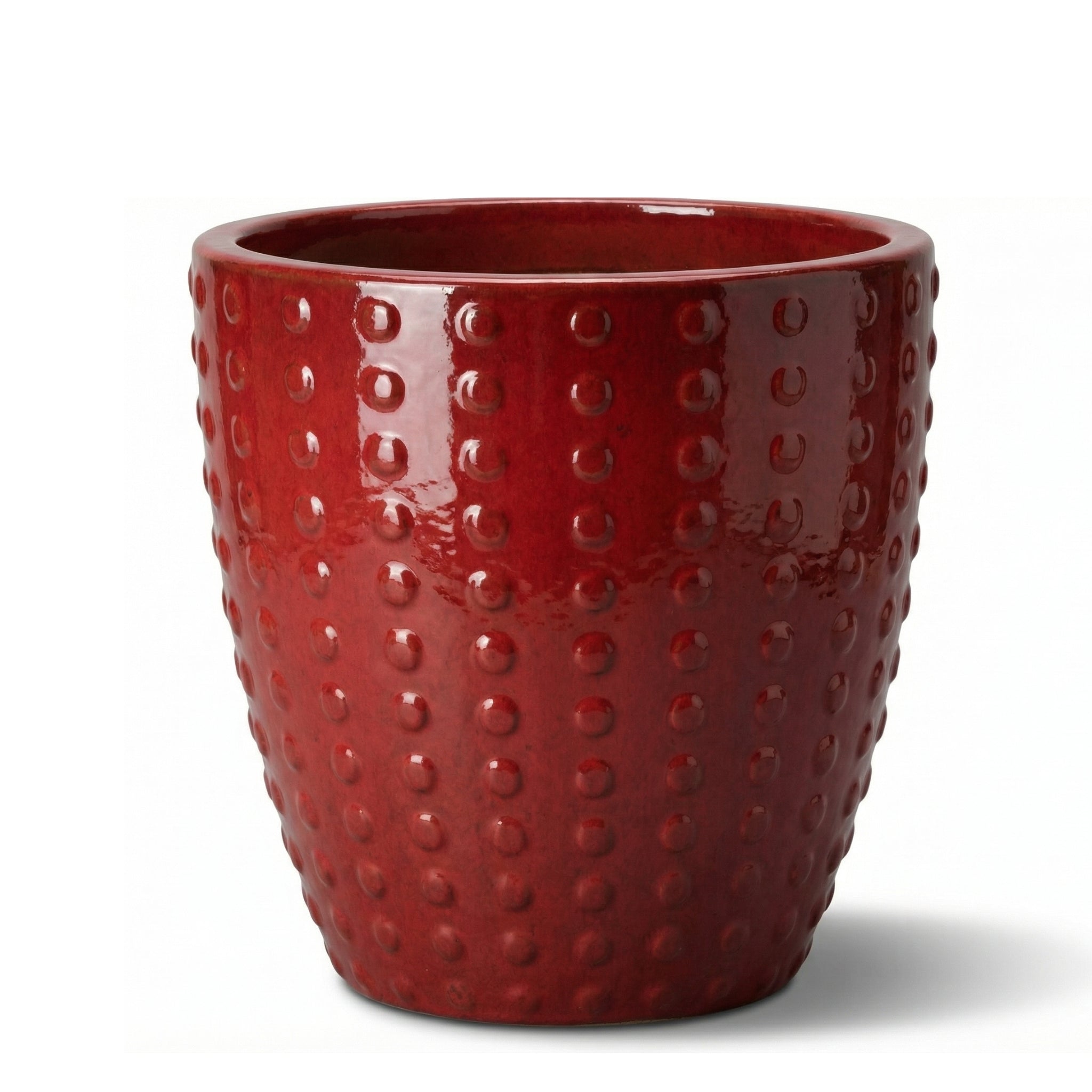 Ručně vyráběný glazurovaný keramický květináč Attila v císařsky červené barvě z terakoty