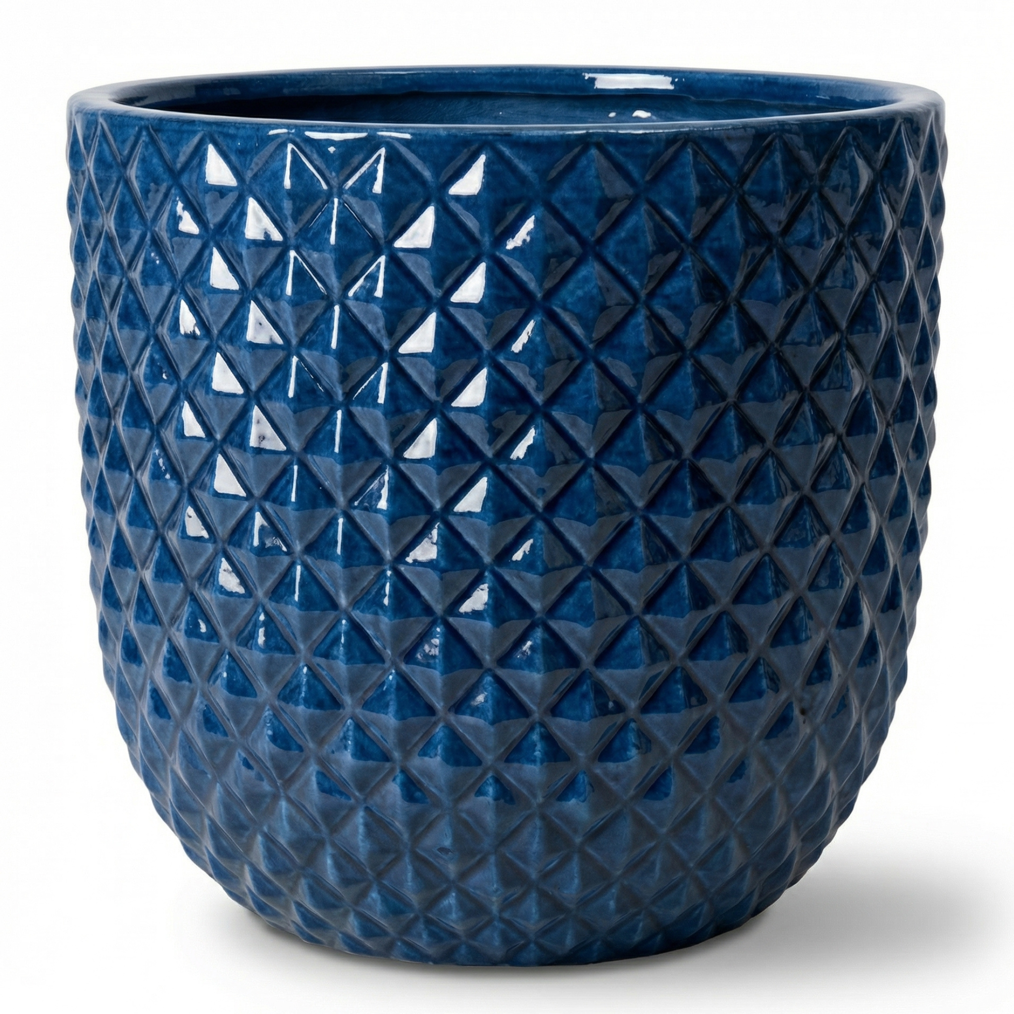 Ručně vyráběný glazovaný keramický květináč Mars anticky modrý z terakoty