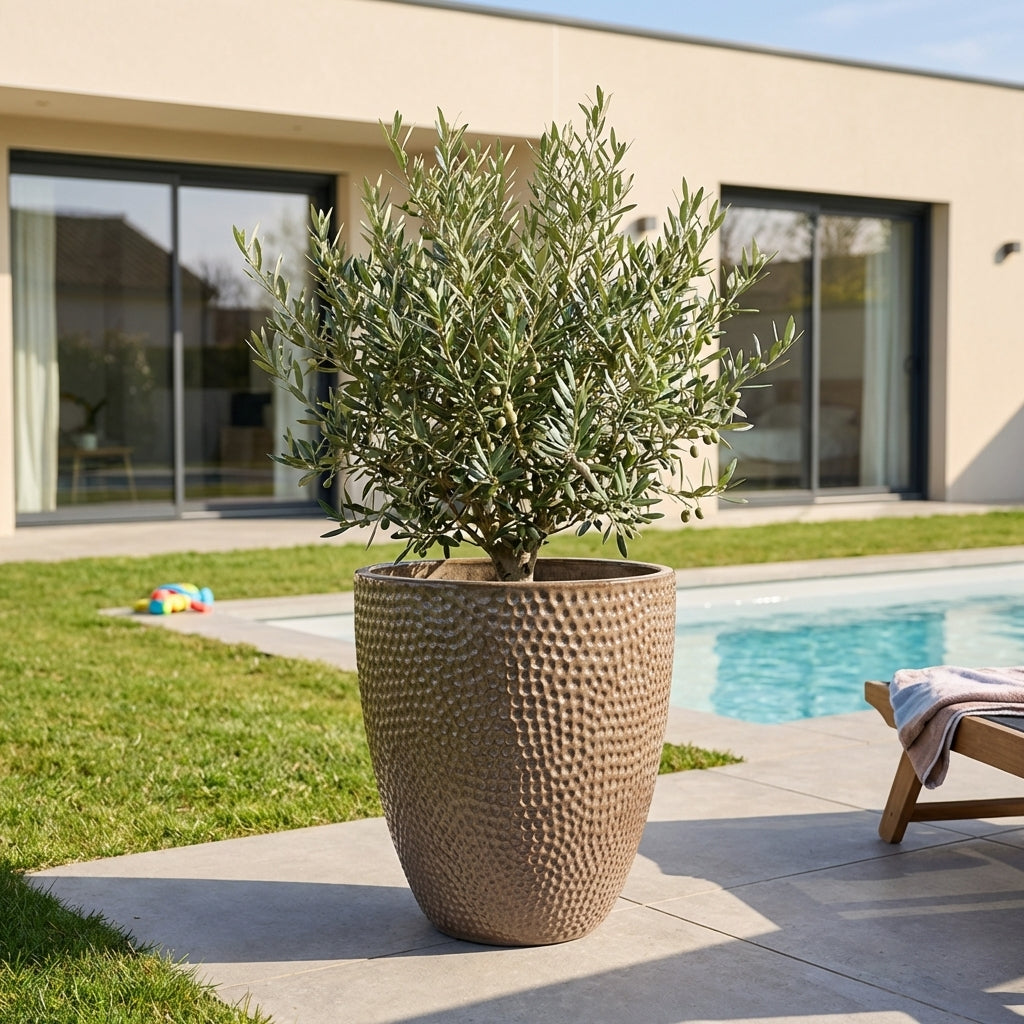 Keramický kvetináč Cigaline Brúsený bronz – glazovaný, štýl Anduze