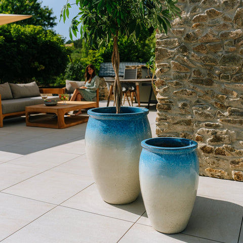 Keramický kvetináč BACCHUS - Bielo-modrá