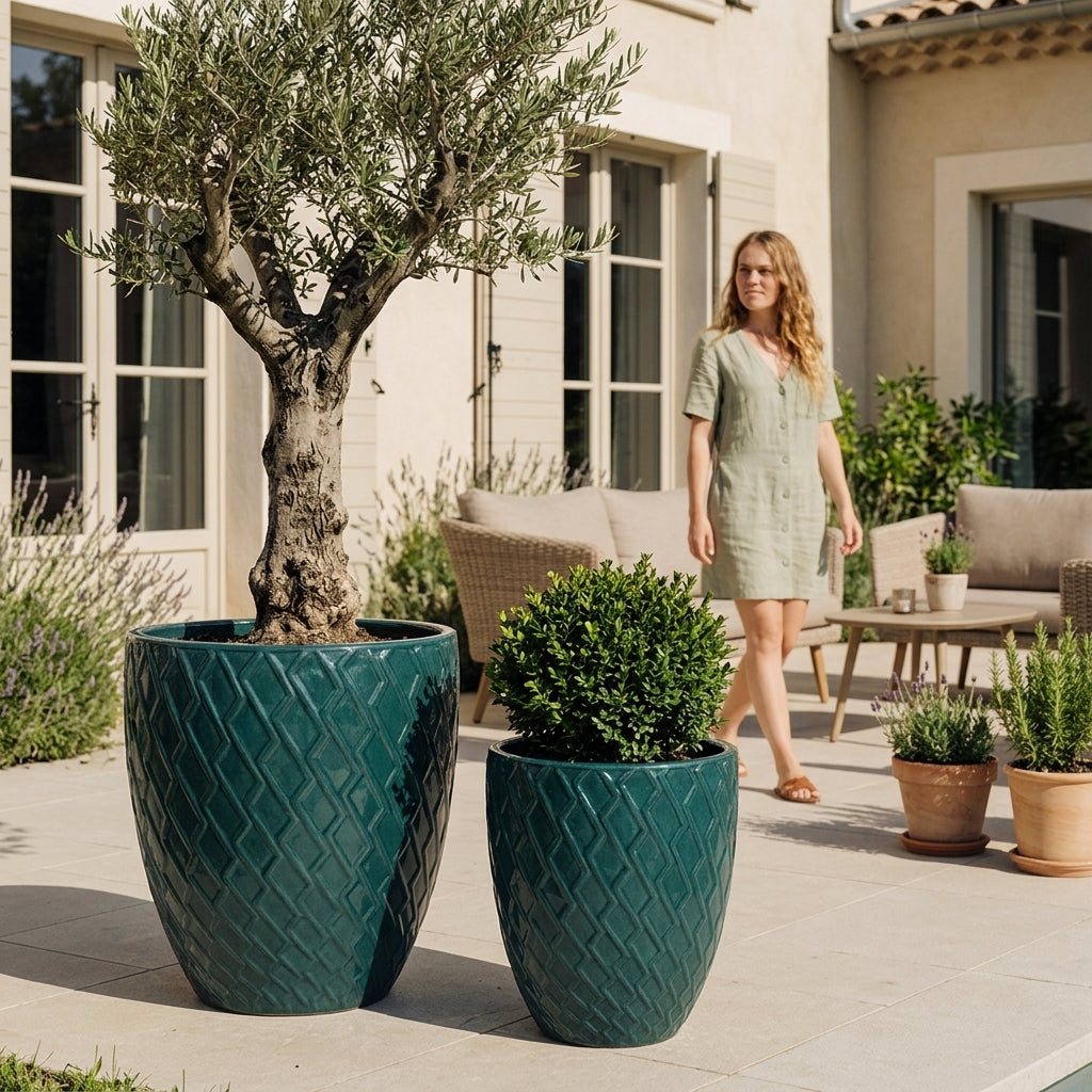 Provencelia kvetináč ZEUS Petrolejová modrá – glazovaná terakota, štýl Anduze