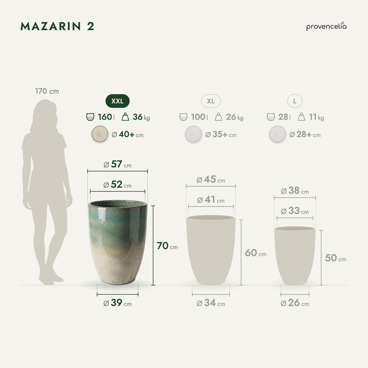 Keramický kvetináč Mazarin 2 – Letná hmla, XXL (57 x 70 cm)