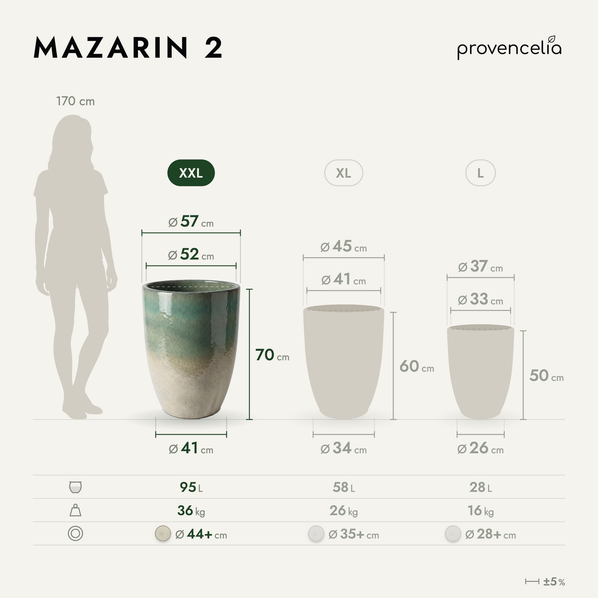 Keramický kvetináč Mazarin 2 – Letná hmla, XXL (57 x 70 cm)