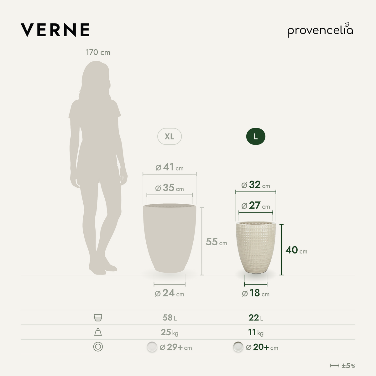 VERNE L – rozmery